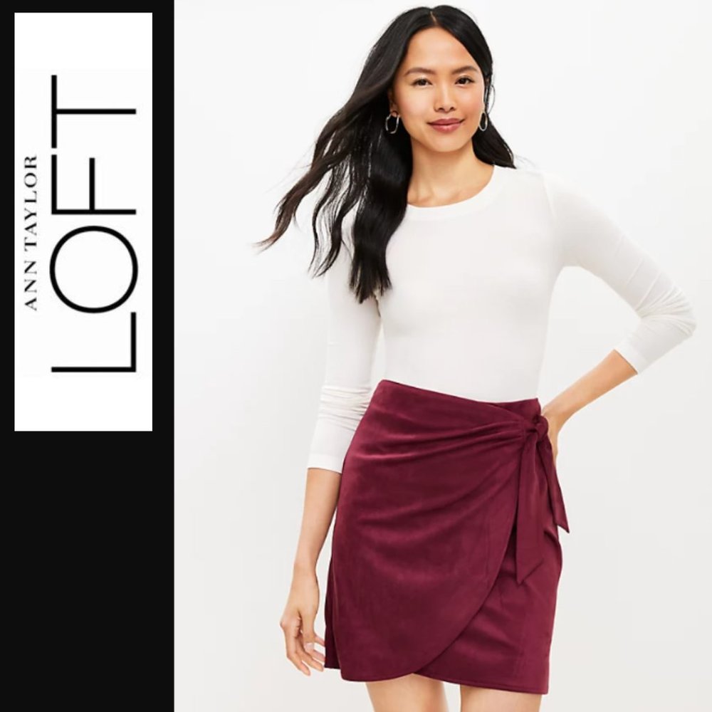 NWT! Loft Petite Faux Suede Wrap Skirt in Fresh Syrah